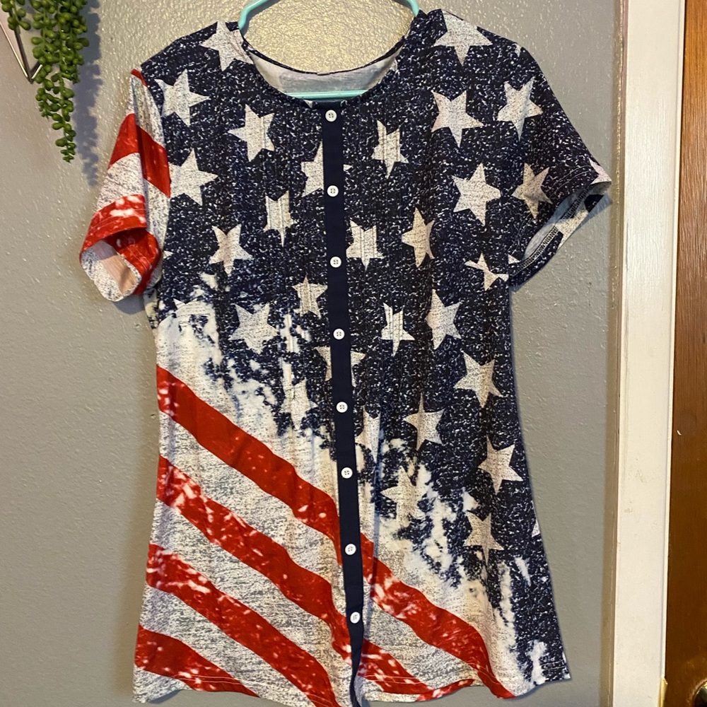A red, white, and blue blouse